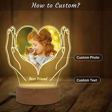 Bemaystar Customized Memorial Night Light with Picture Frame, Personalized Gifts for Mothers Birthday Thanksgiving Valentines