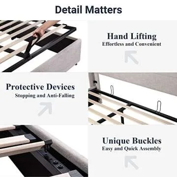 Allewie King Size Lift Up Storage Bed, Modern Wingback Headboard, Hydraulic Support, No Box Spring Needed, Light Beige