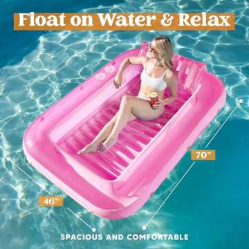 SLOOSH Inflatable Tanning Pool Lounger Float, 70" x 46" Pool Floats Adult with Pillow, 4 in 1 Suntan...