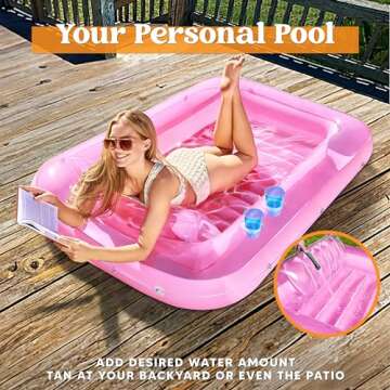 SLOOSH Inflatable Tanning Pool Lounger Float, 70" x 46" Pool Floats Adult with Pillow, 4 in 1 Suntan Tub Raft Floatie,Sunbathing Bed Lounge for Water Blow Up Kids Ball Pit Party Gifts, L-Pink