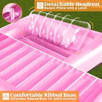 SLOOSH Inflatable Tanning Pool Lounger Float, 70" x 46" Pool Floats Adult with Pillow, 4 in 1 Suntan Tub Raft Floatie,Sunbathing Bed Lounge for Water Blow Up Kids Ball Pit Party Gifts, L-Pink