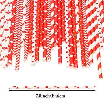 Cooraby 200 Pieces Valentine's Day Paper Straws Red and Pink Biodegradable Drinking Hearts Stripe Bi...