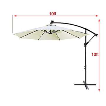 LEAGUE&CO 10 Feet Offset Cantilever Umbrella with Solar Lights