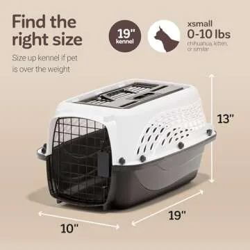 Petmate Two-Door Dog and Cat Kennel - Plastic Crate for Pets Up to 10 Pounds - Top Loading or Front Loading Pet Carrier - Airline Approved - For Home, Car, or Travel - Made in USA - 19 Inches - White