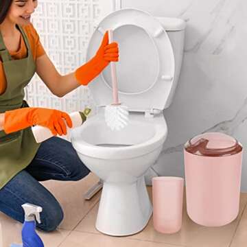 iMucci 8PCS Pink Bathroom Accessories Set - with Trash Can,Toilet Brush,Toothbrush Holder, Lotion Soap Dispenser, Soap Dish,Toothbrush Cup,Qtip Holder