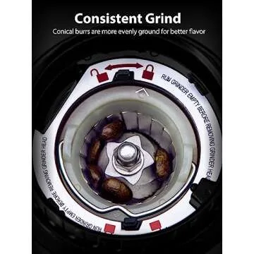 Aromaster Burr Coffee Grinder, Coffee Grinder Electric, Stainless Steel Coffee Bean Grinder, 48 Grind Settings, Espresso/Pour Over/Cold Brew/French Press Coffee Maker, Beige