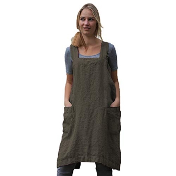 Women’s Pinafore Square Apron Baking Cooking Gardening Works Cross Back Cotton/Linen Blend Dress w...