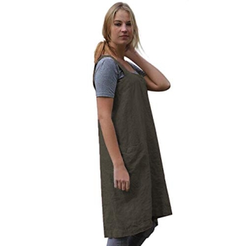 Women’s Pinafore Square Apron Baking Cooking Gardening Works Cross Back Cotton/Linen Blend Dress with 2 Pockets