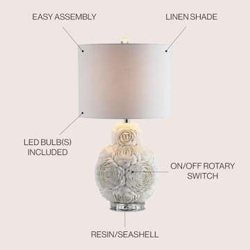 JONATHAN Y JYL1049A Seashell Rosette 24" LED Table Lamp Contemporary Transitional Bedside Desk Nightstand Lamp for Bedroom Living Room Office College Bookcase LED Bulb Included, Cream