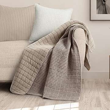 Levtex Home - Mills Waffle - Throw - Taupe Cotton Waffle - Throw Size 50 x 60in.
