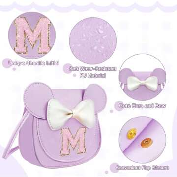 Aganmi Purple Toddler Purse Gifts for Girls Cute Small Crossbody Bags Chenille Letter Little Girl Purse Kids Wallet Toys Personalized Children's Day Halloween Christmas Birthday Present (Purple E)