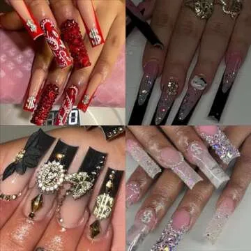 ZUMILLMN 63PCS 3D Gun&Dollar Nail Charms for Alloy Nails,Gold Silver Black Alloy Nail Art Decoration...