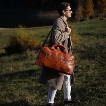Berliner Bags Vintage Genuine Leather Duffle Bag Austin XL for Travel or the Gym, Weekender Bag with...