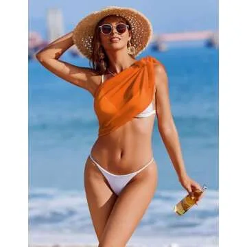 Ekouaer 2 Pcs Sarong Coverups for Women Beach Wrap Skirt Chiffon Swimsuit Coverup for Swimwear Black-Orange,Large