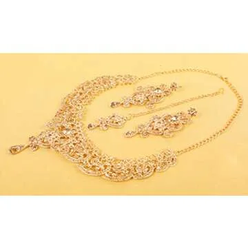Touchstone NEW Indian Bollywood Fine Filigree Studded Look Sparkling Yellow Rhinestone Grand Bridal Jewelry Necklace Set In Gold Tone For Women.