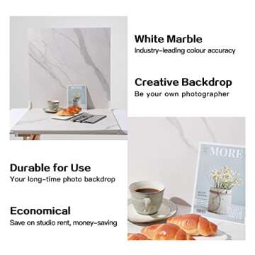 BEIYANG 2 Marble 24x24 Inch Photography Backdrop Boards with 2 PCS Bracket for Flat Lay or Food Phot...