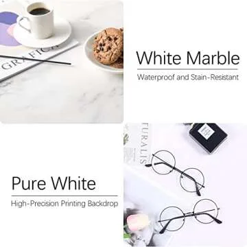 BEIYANG 2 Marble 24x24 Inch Photography Backdrop Boards with 2 PCS Bracket for Flat Lay or Food Photography Background Marble and White Backdrop Photo Table Backdrop