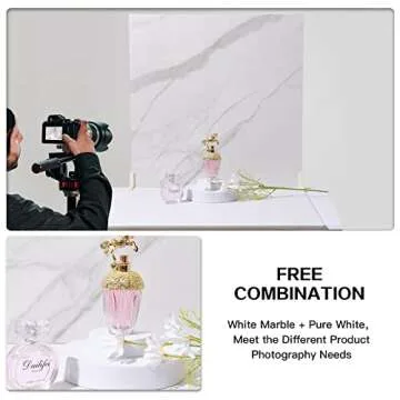 BEIYANG 2 Marble 24x24 Inch Photography Backdrop Boards with 2 PCS Bracket for Flat Lay or Food Photography Background Marble and White Backdrop Photo Table Backdrop