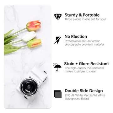 BEIYANG 2 Marble 24x24 Inch Photography Backdrop Boards with 2 PCS Bracket for Flat Lay or Food Photography Background Marble and White Backdrop Photo Table Backdrop