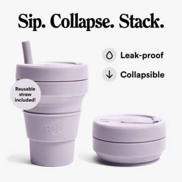 STOJO Collapsible Travel Cup - Reusable To-Go Pocket Size Silicone Bottle for Hot and Cold Drinks - ...