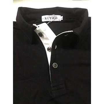 KUYIGO Men's Short Sleeve Polo Shirts Casual Slim Fit Basic Designed Cotton Shirt Large Black