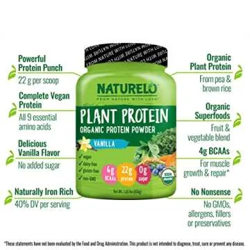NATURELO Plant Protein Powder - Creamy Vanilla Flavor