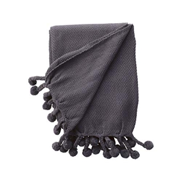 Creative Co-Op Woven Cotton Throw with Tassels in Iron Color