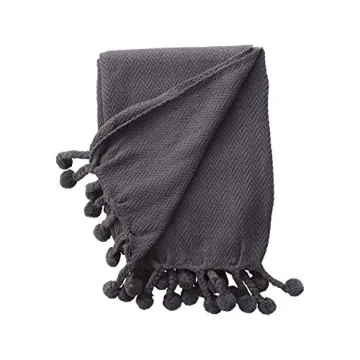 Creative Co-Op Woven Cotton Throw with Tassels in Iron Color