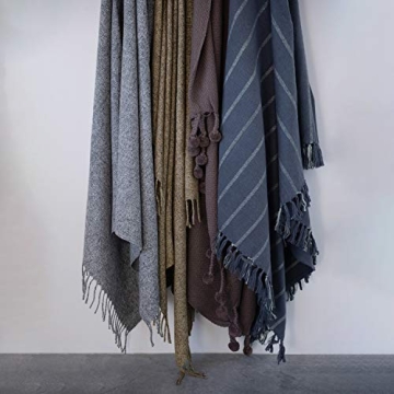 Creative Co-Op Woven Cotton Throw with Tassels in Iron Color