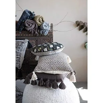 Creative Co-Op Woven Cotton Throw with Tassels in Iron Color