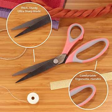 JubileeYarn Titanium Softgrip Scissors Set for Sewing, Arts, Crafts, Office - 1 Set of 3 - Pink