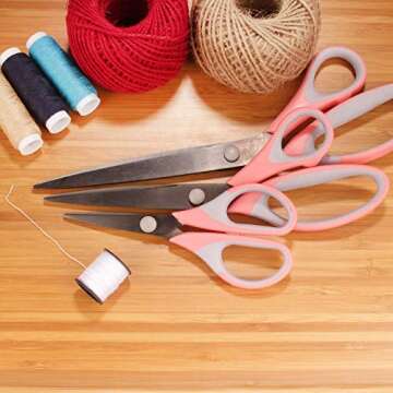 JubileeYarn Titanium Softgrip Scissors Set for Sewing, Arts, Crafts, Office - 1 Set of 3 - Pink