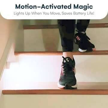 Brilliant Evolution Wireless LED Stair Lights with Motion Sensor - 3-Pack Battery Operated Night Light for Indoor Stairs, Hallways, and Closets - Stick On Motion Lights - 3000K Warm White - 7x2-Inch