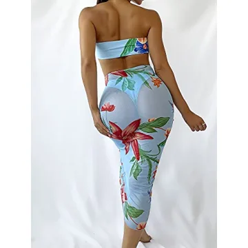 MakeMeChic Floral Bandeau Bikini Set for Women