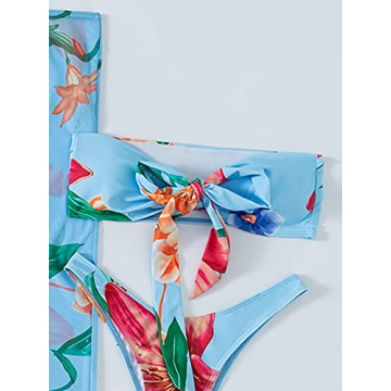 MakeMeChic Floral Bandeau Bikini Set for Women