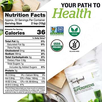 Sunfood Supergreens - Ultimate Greens Superfood Powder with Probiotics for Daily Healing and Energy ...