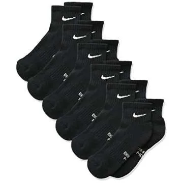 NIKE Kids' Unisex Everyday Cushioned Ankle Socks (6 Pairs), Black/White, Small