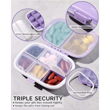 Compact MEACOLIA Travel Pill Organizer with 8 Compartments