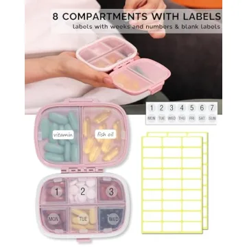 Compact MEACOLIA Travel Pill Organizer with 8 Compartments