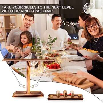PXShpot Hook and Ring Game, Ring Toss Games for Adults, Outdoor Indoor Handmade Wooden Hook and Toss Games for Home, Party (Dark Brown)
