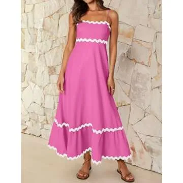 ZESICA Women's 2025 Summer Spaghetti Straps Sleeveless Backless Sundress Flowy Smocked Lace Swing A ...