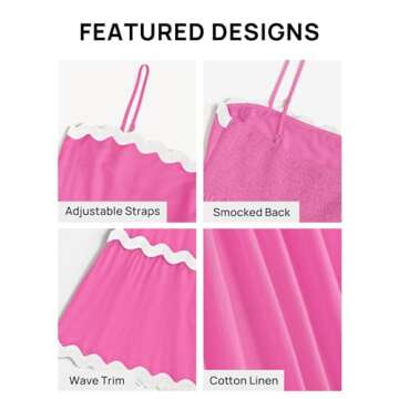 ZESICA Women's 2025 Summer Spaghetti Straps Sleeveless Backless Sundress Flowy Smocked Lace Swing A Line Midi Dress,Rosepink,Small