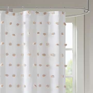 Madison Park Sophie Trendy Shower Curtain with Textured Pom-Poms Accent Modern Bathroom Décor, Machine Washable Bath Privacy Screen, 72 in x 72 in, White/Blush