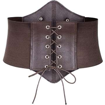 Womens Renaissance Victorian Peasant Ruffle Smocked Waist Boho Pirate Shirt Blouse with Belt Set(Beige M)