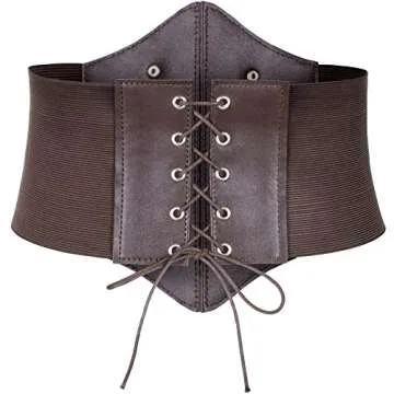 Womens Renaissance Victorian Peasant Ruffle Smocked Waist Boho Pirate Shirt Blouse with Belt Set(Beige M)