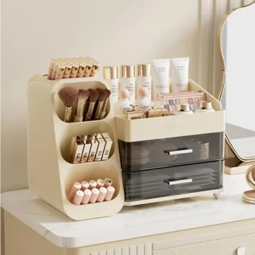 Cream Makeup Organizer with Drawers for Vanity