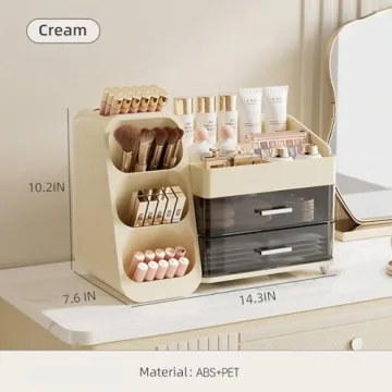 Cream Makeup Organizer with Drawers for Vanity
