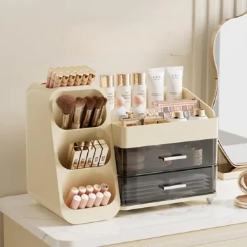 Cream Makeup Organizer with Drawers for Vanity