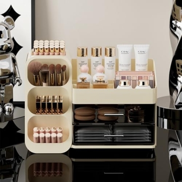 Cream Makeup Organizer with Drawers for Vanity