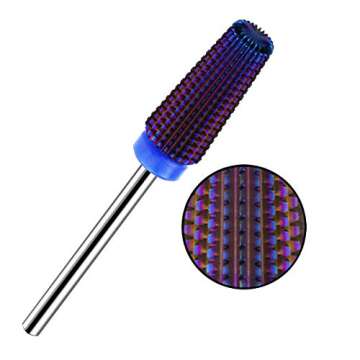 Lavinda 5 in 1 Multi-function Tapered Shape Straight Cut Nail drill bit, Use for both Left and Right Handed, Professional Carbide Tungsten Steel bits for Acrylic Nail Gel Fast Remove (Middle, Purple)…